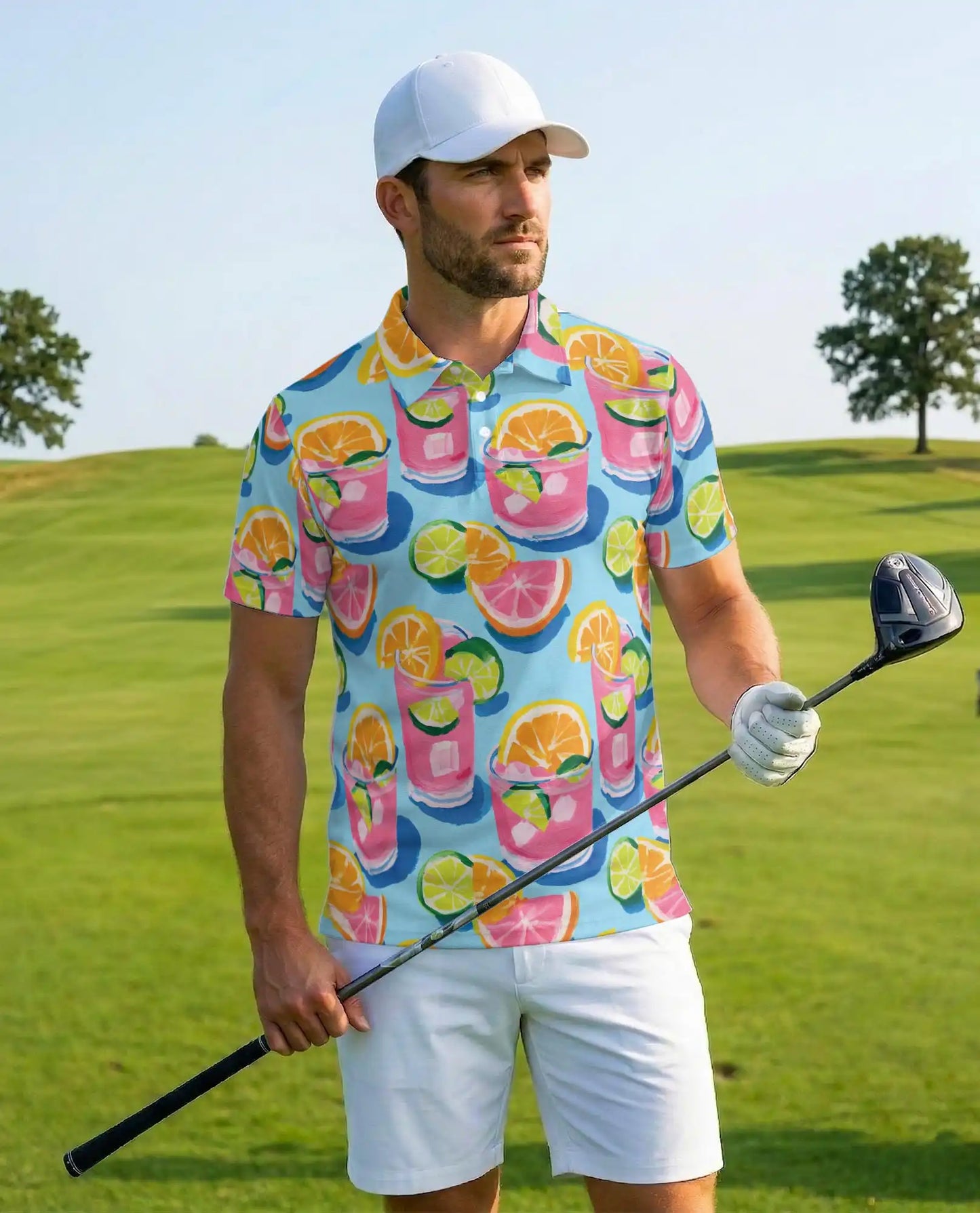 Citrus Cocktail Polo Shirt for Men, Summer Party Style | Azhawaiian