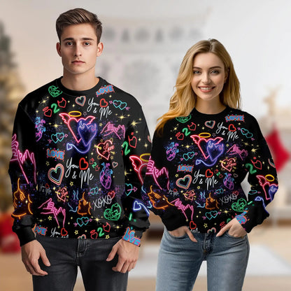 Neon Love Doodle Pattern Sweatshirt – Colorful Graphic 3D All Over Print Design