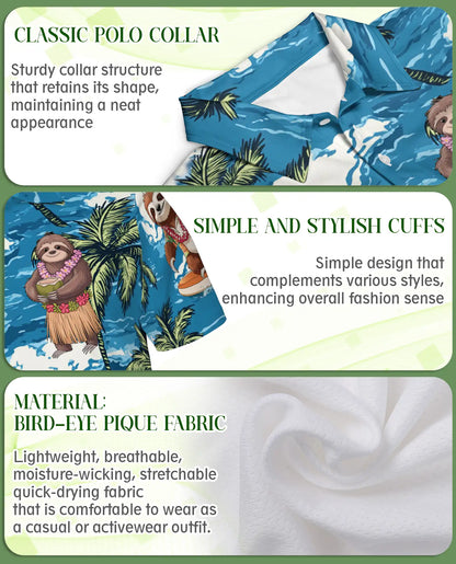 Sloth Tropical 3D Polo Shirt for Men, Funny Beach Animal Style | Azhawaiian