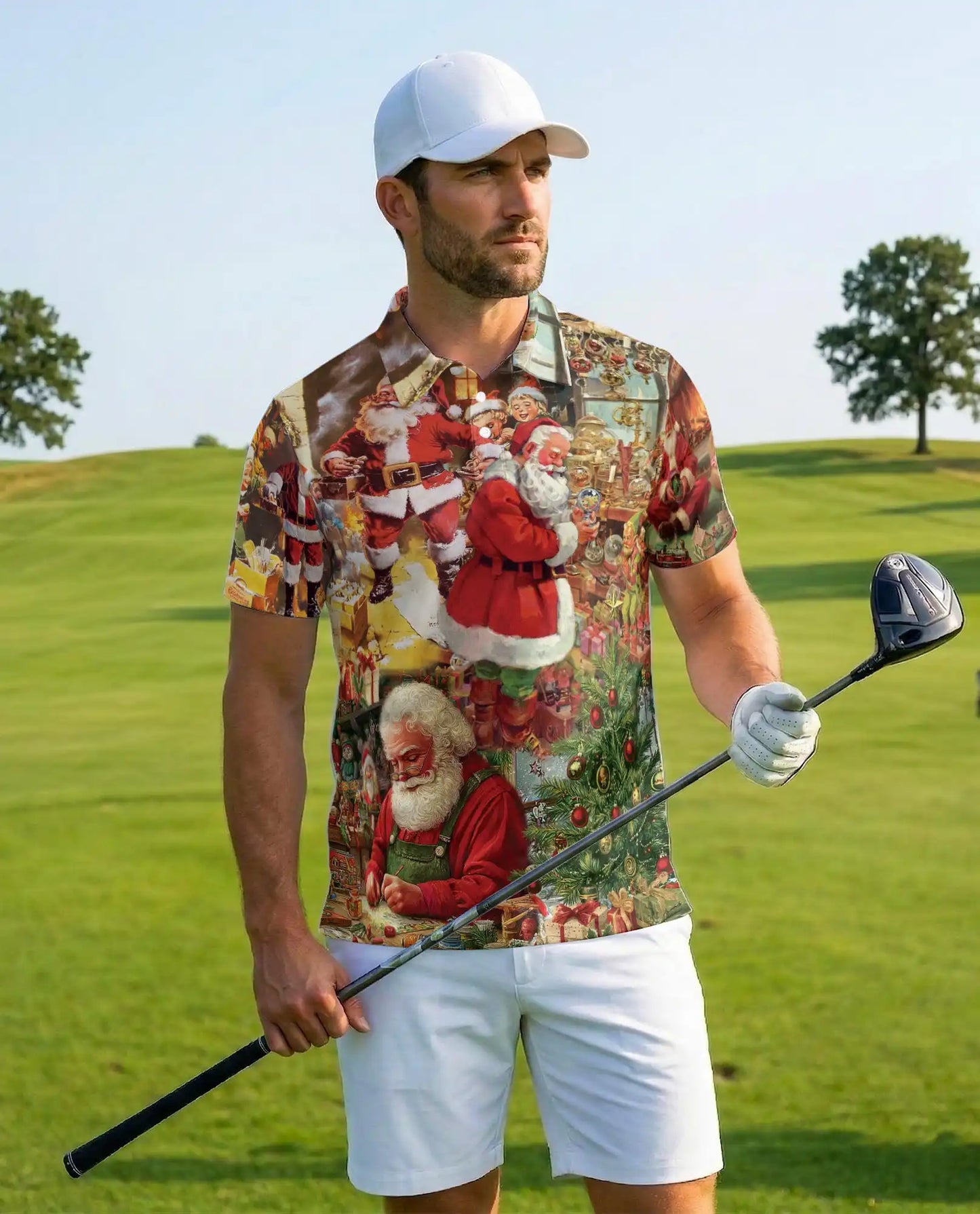 Vintage Santa Polo Shirt for Men, Christmas Holiday Style | Azhawaiian