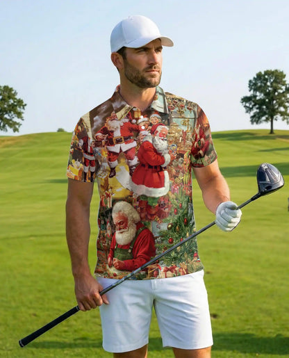 Vintage Santa Polo Shirt for Men, Christmas Holiday Style | Azhawaiian