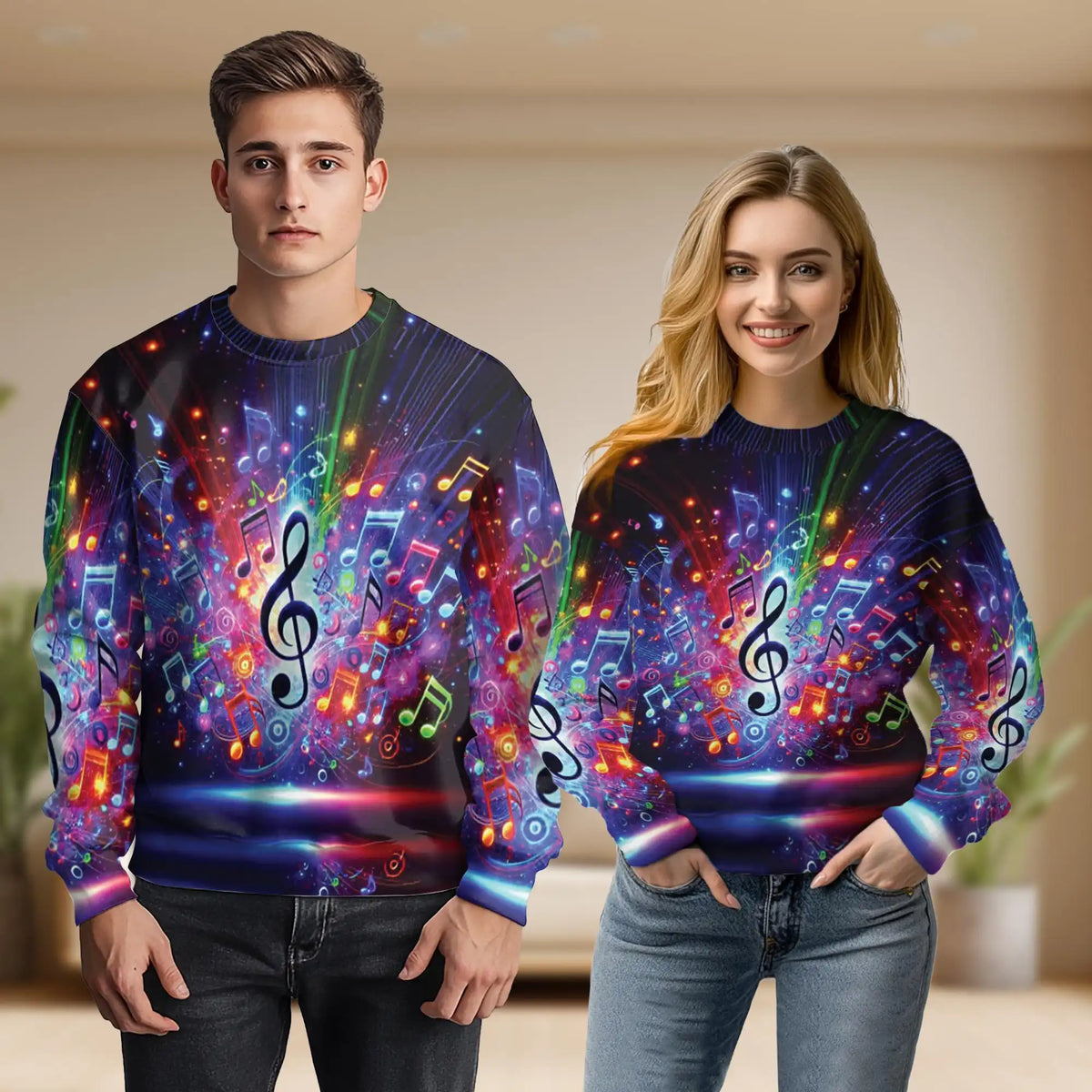 Colorful Music Notes Sweatshirt – Colorful Graphic 3D All Over Print Design