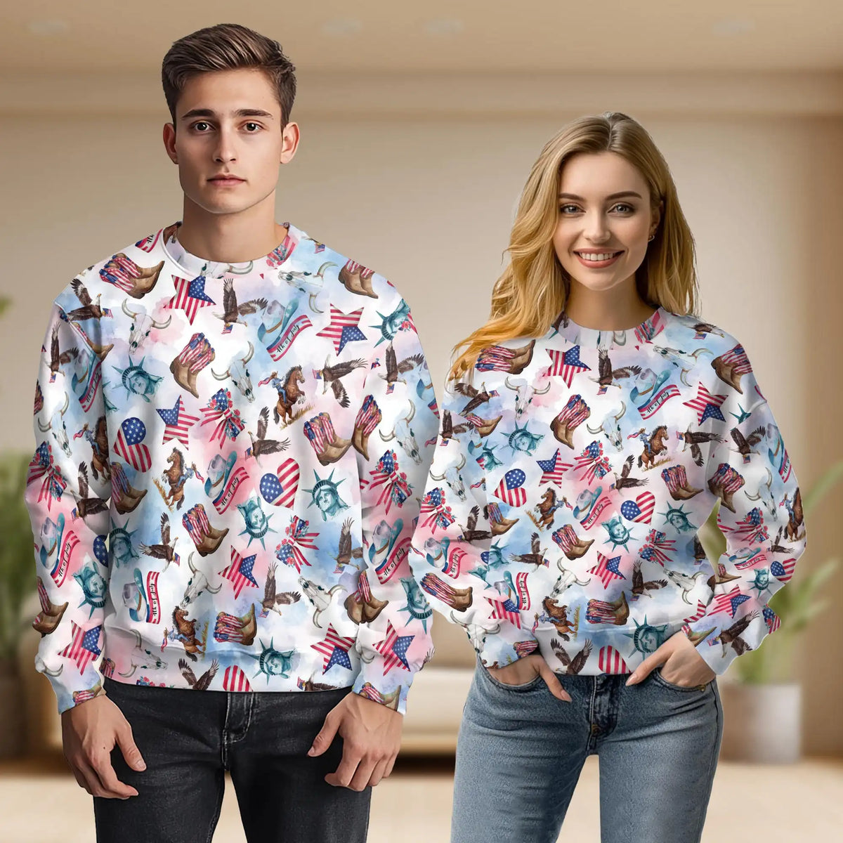 Cowboy 4th of July Pattern Sweatshirt – Colorful Graphic 3D All Over Print Design