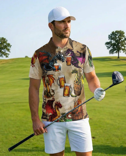 Fantasy Dragon Beer Polo Shirt - Medieval Tavern Style | Azhawaiian