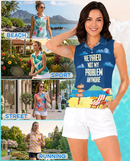 Tropical Beach Sleeveless Polo Shirt for Women, Island Summer Style