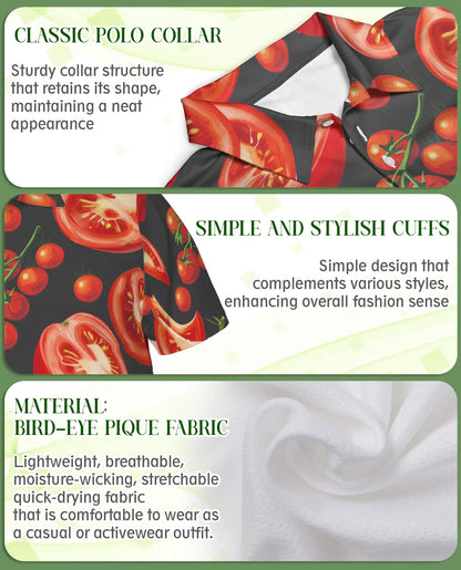 Tomato Slice 3D Polo Shirt for Men, Funny Food Lover Style | Azhawaiian