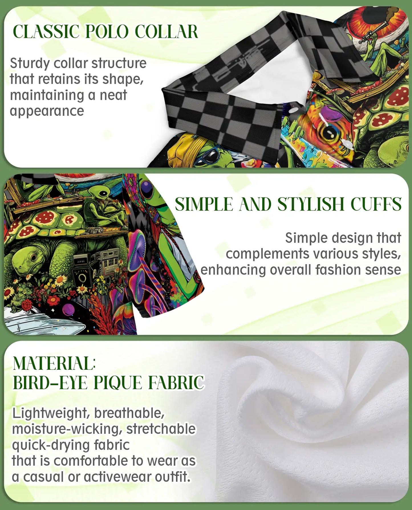 Psychedelic Alien Polo Shirt, Cosmic UFO Hippie Style | Azhawaiian
