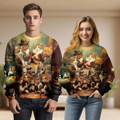 Cats Playing Poker Sweatshirt – Colorful Graphic 3D All Over Print Design