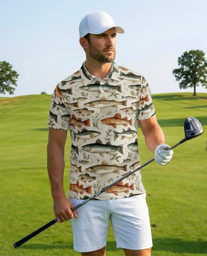 Vintage Fish Species Polo Shirt - Freshwater Angler Nature Style | Azhawaiian