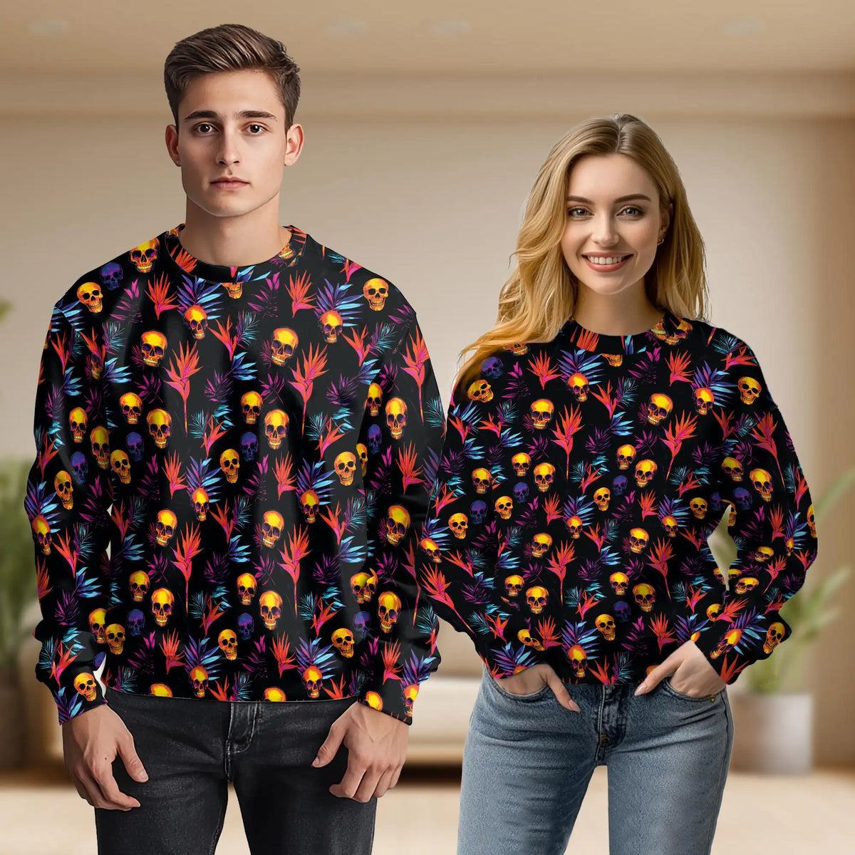 Colorful Skull Sweatshirt – Colorful Graphic 3D All Over Print Design