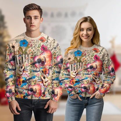 Vintage Flower Ukulele Sweatshirt – Vintage 3D All Over Print Design