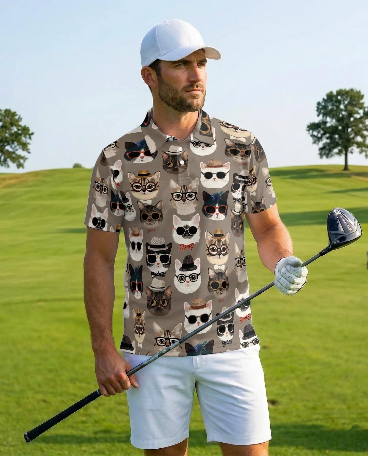 Fashion Cats Polo Shirt for Men, Stylish Feline Art Design | Azhawaiian