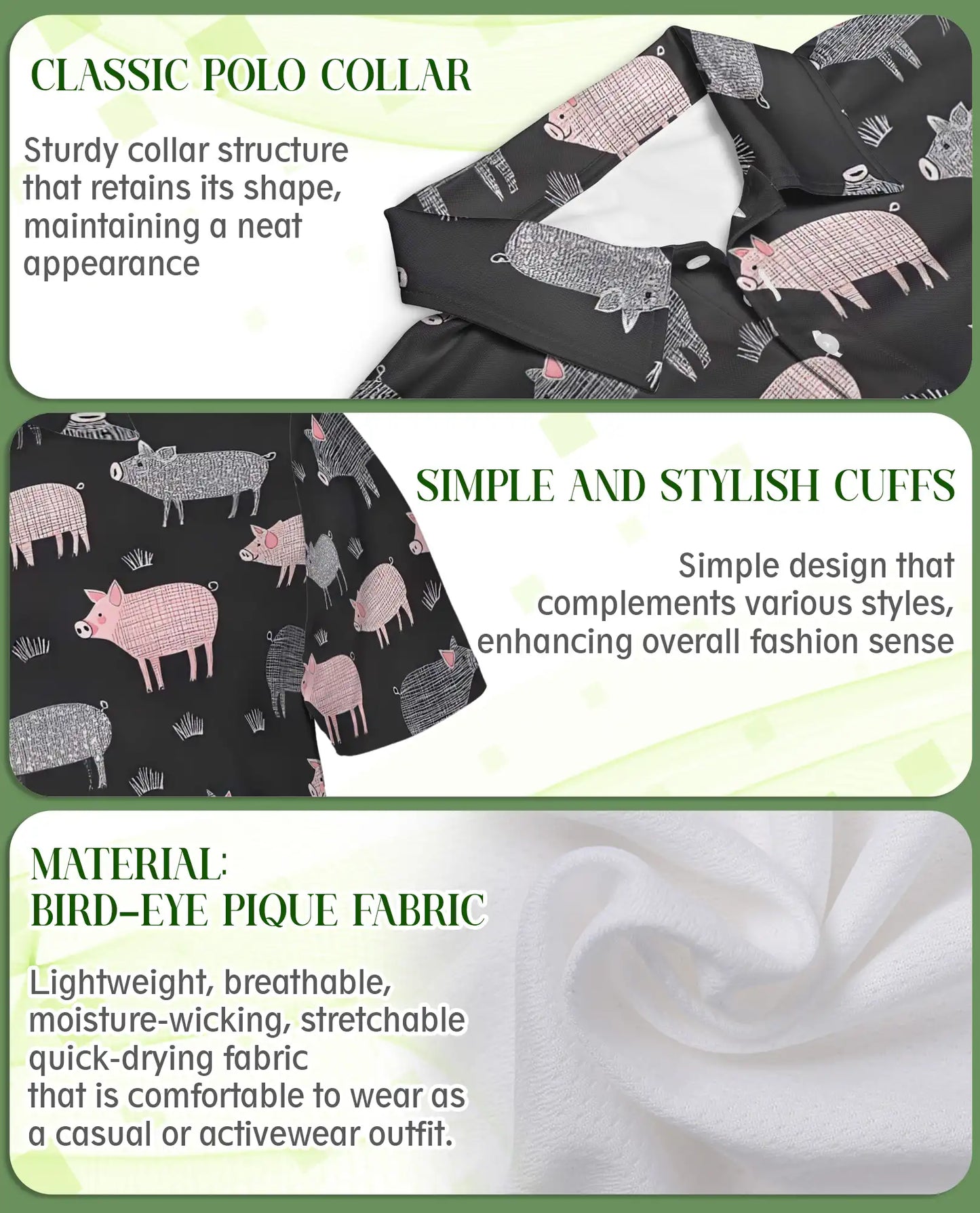 Pig Hawaiian Polo Shirt for Men-Cute Farm Pig Pattern Animal Shirt | Azhawaiian