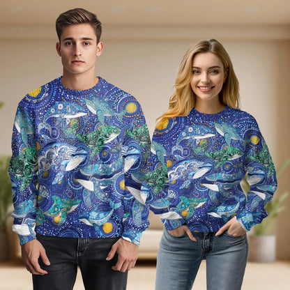Aboriginal Dot Art Whale Sweatshirt – Colorful Graphic 3D All Over Print Design