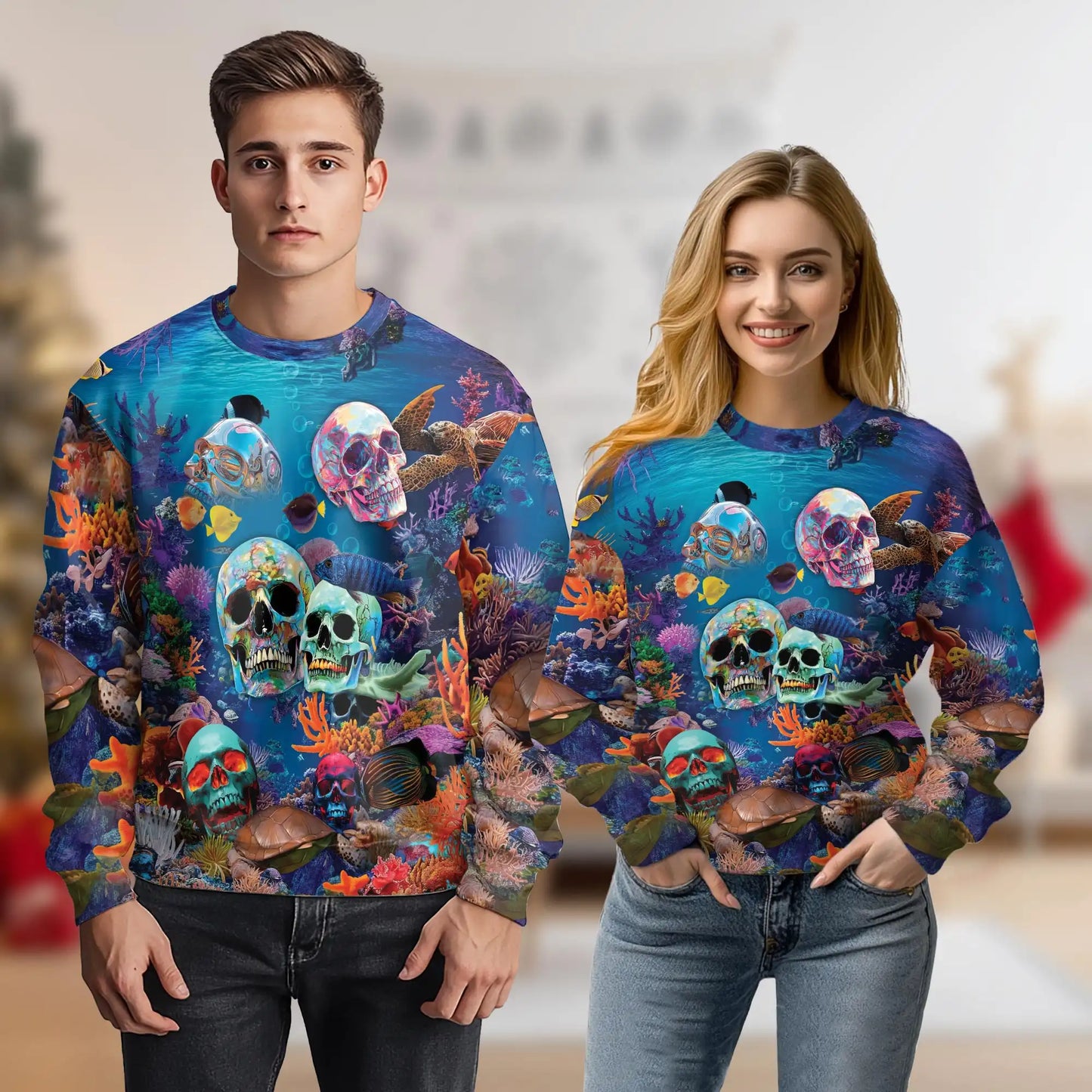 Ocean Skull Sweatshirt – Colorful Graphic 3D All Over Print Design