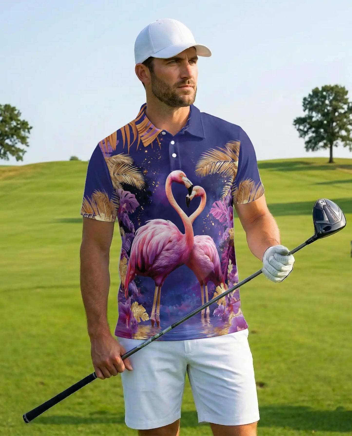 Pink Flamingo Polo Shirt - Tropical Paradise Romantic Coastal Design | Azhawaiian