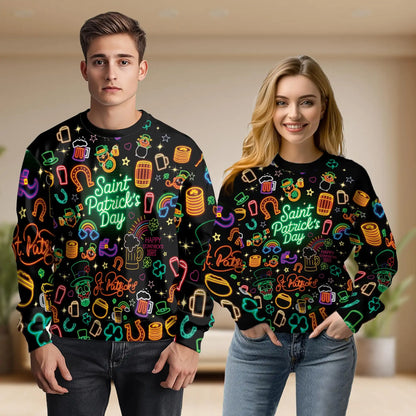 Neon St Patrick’s Day Sweatshirt – Colorful Graphic 3D All Over Print Design