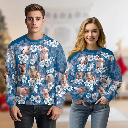 Farmer Pig Floral Sweatshirt – Colorful Graphic 3D All Over Print Design