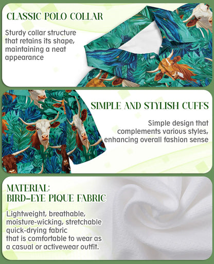 Longhorn Cattle Hawaiian 3D Polo Shirt for Men | Azhawaiian
