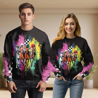 Colorful Horse Racing Sweatshirt – Colorful Graphic 3D All Over Print Design