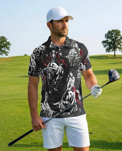 Western Bull Rider 3D Polo Shirt for Men, Dark Rodeo Cowgirl Style | Azhawaiian
