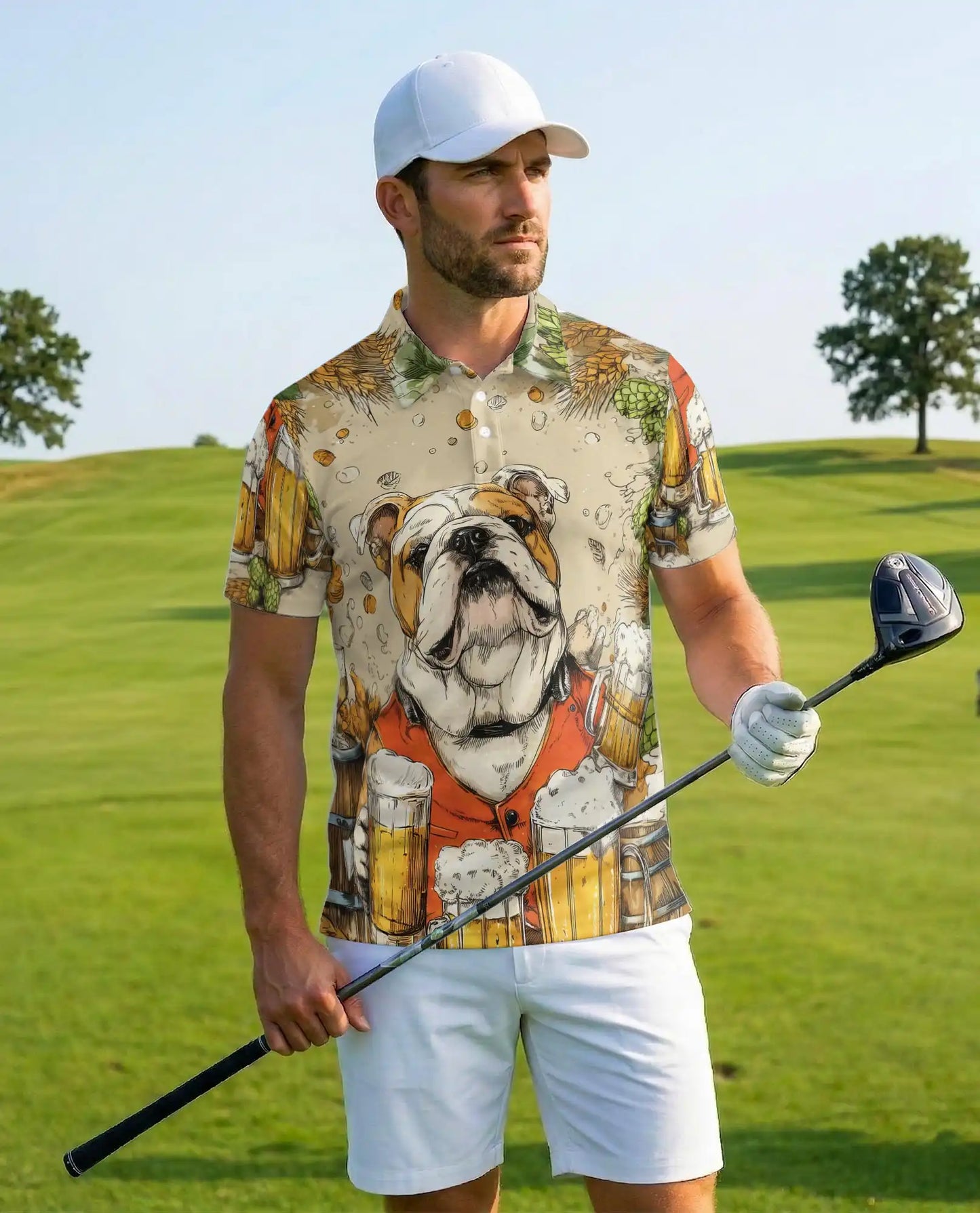 Bulldog Beer Polo Shirt for Men, Funny Party Style | Azhawaiian