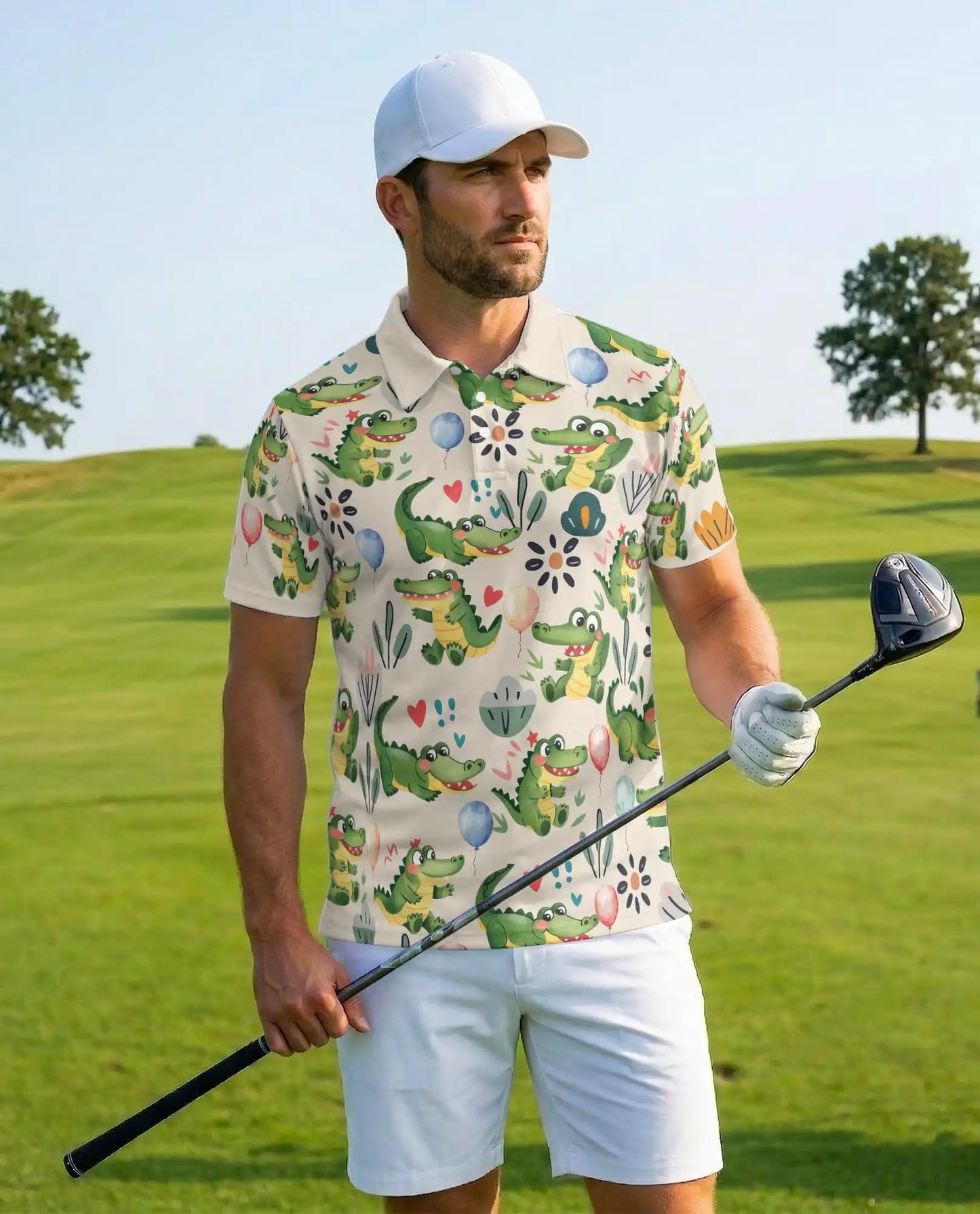 Cute Alligator Cartoon 3D Polo Shirt for Men | Azhawaiian