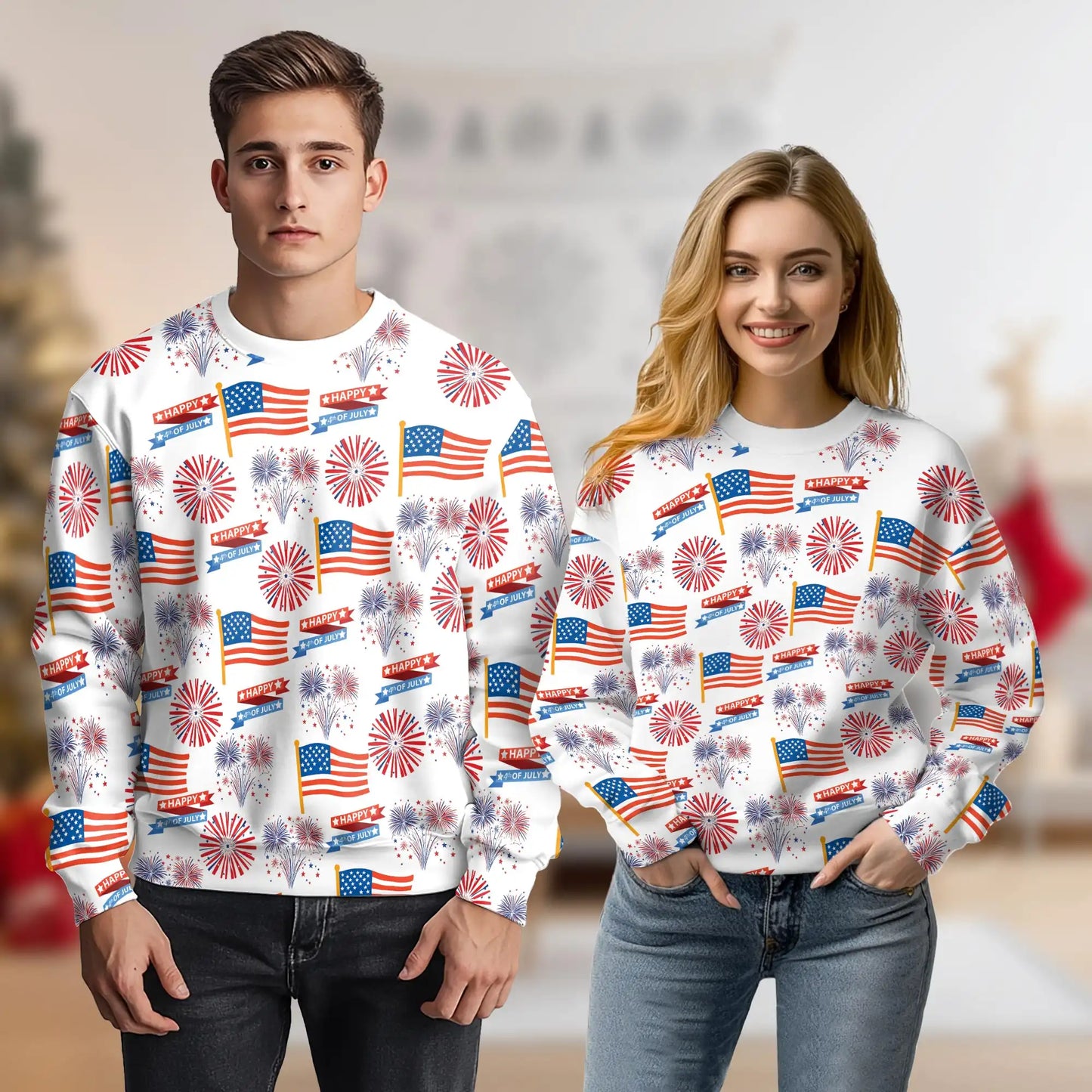 American Flag Fireworks Sweatshirt – Colorful Graphic 3D All Over Print Design