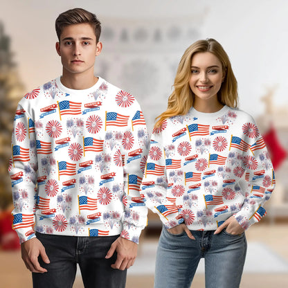 American Flag Fireworks Sweatshirt – Colorful Graphic 3D All Over Print Design