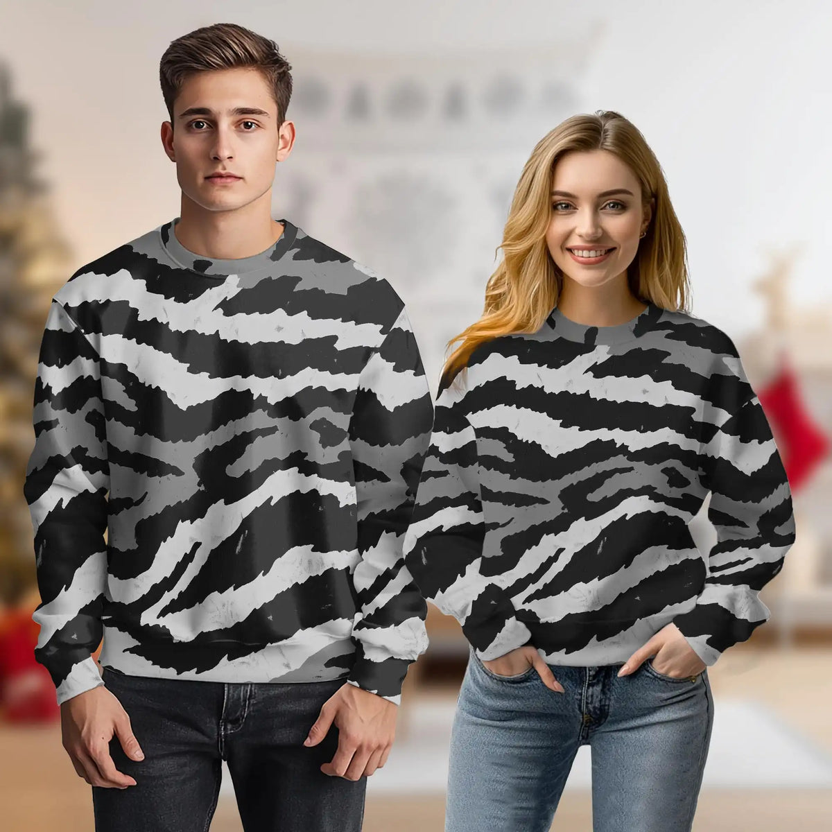 Grey Tiger Stripe Camouflage Sweatshirt – Colorful Graphic 3D All Over Print Design