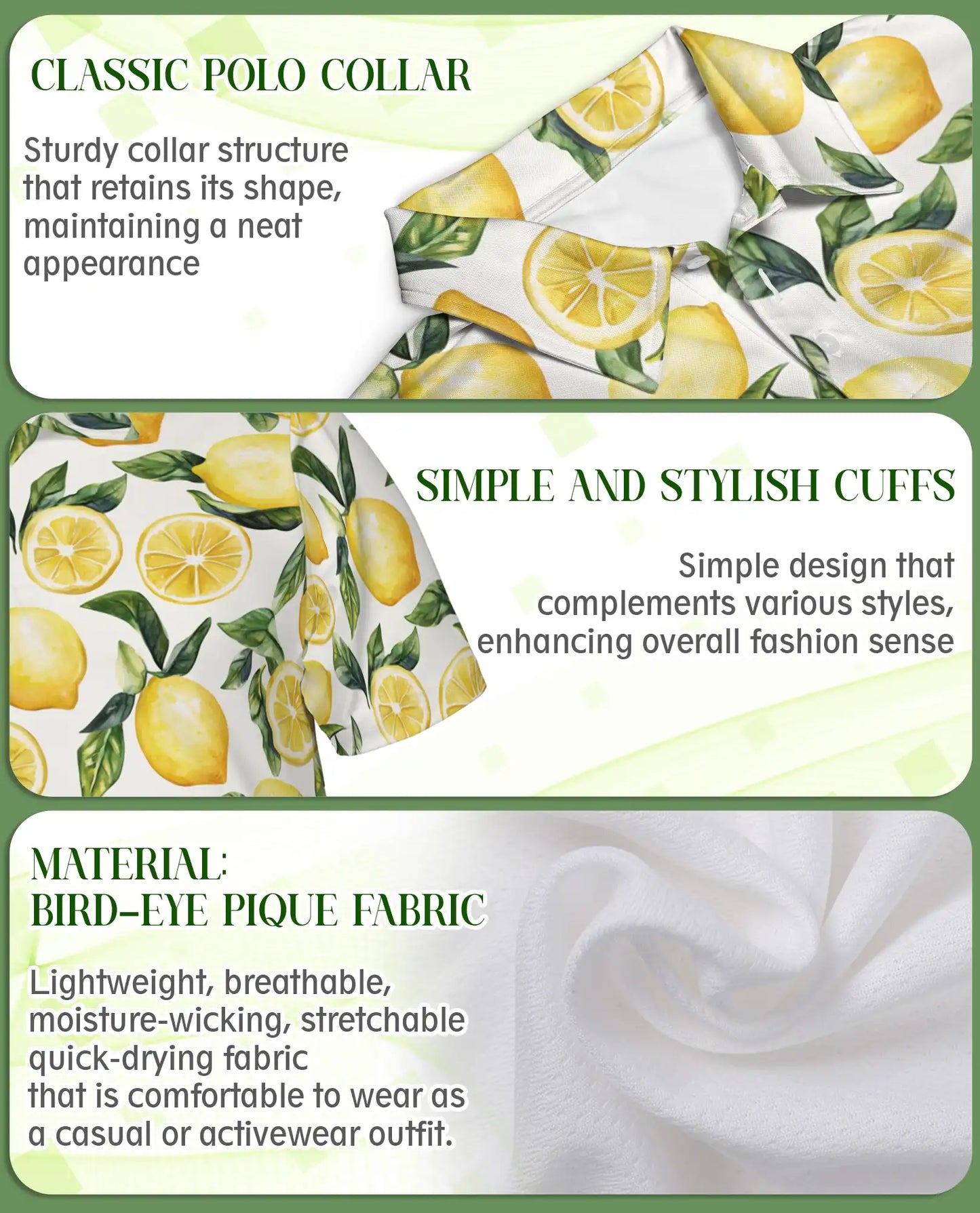 Lemon Print Polo Shirt, Fresh Citrus Pattern | Azhawaiian