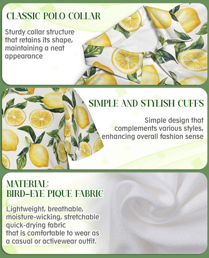 Lemon Print Polo Shirt, Fresh Citrus Pattern | Azhawaiian