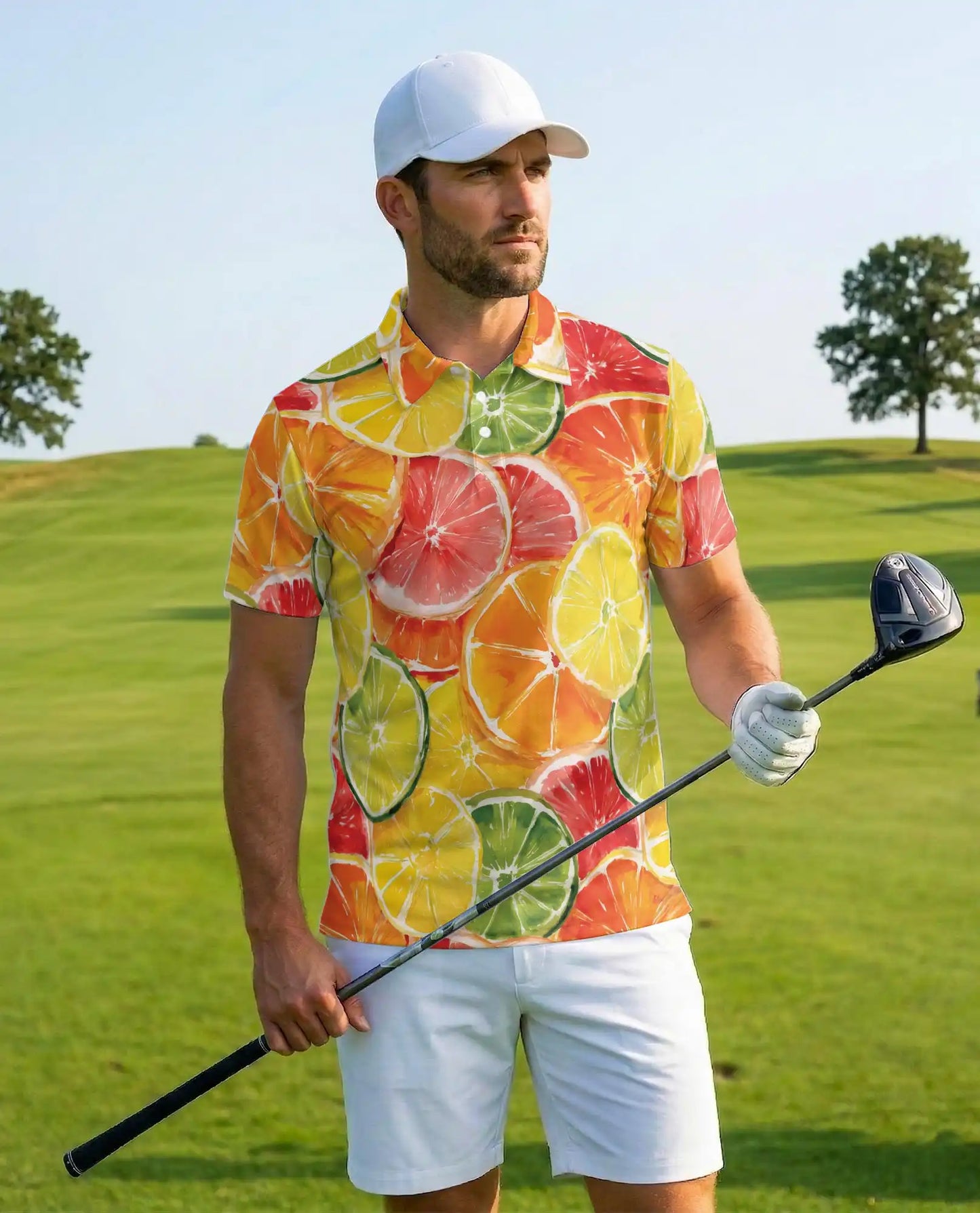 Citrus Slice Polo Shirt for Men, Fresh Summer Style | Azhawaiian