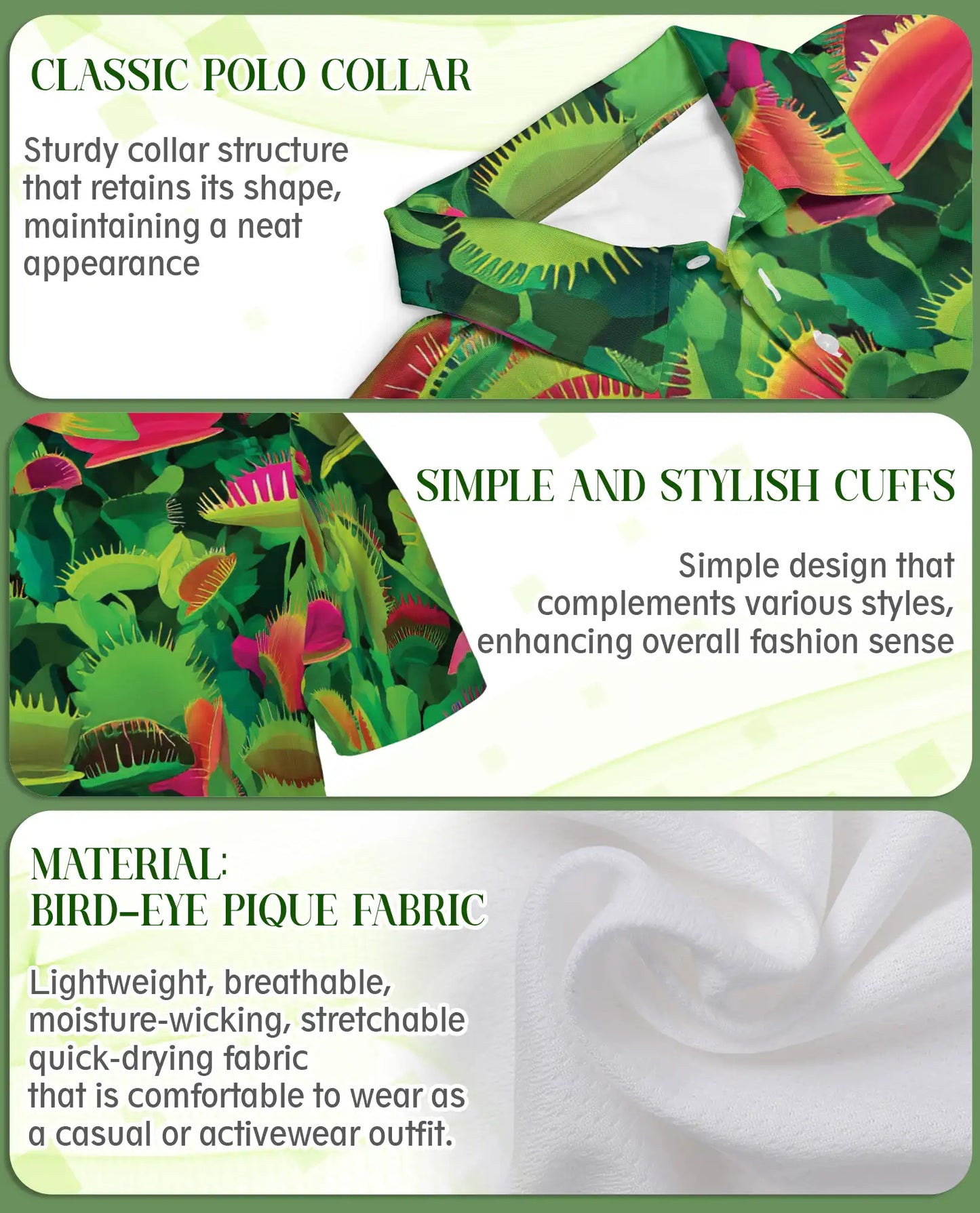 Venus Flytrap Tropical Botanical Polo Shirt Carnivorous Plant Pattern | Azhawaiian