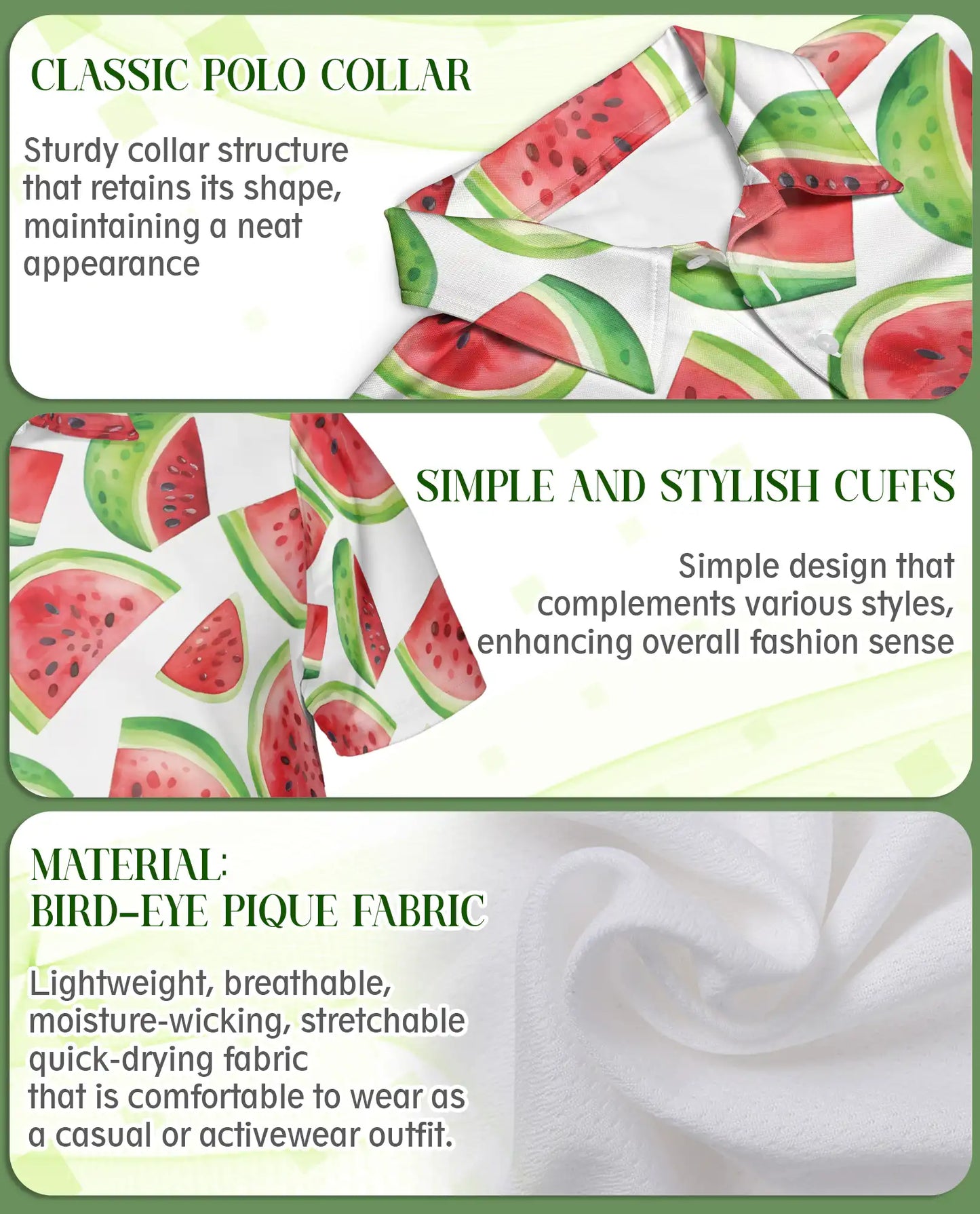 Watermelon Print Polo Shirt, Fresh Summer Style | Azhawaiian