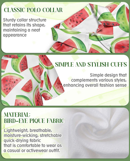 Watermelon Print Polo Shirt, Fresh Summer Style | Azhawaiian