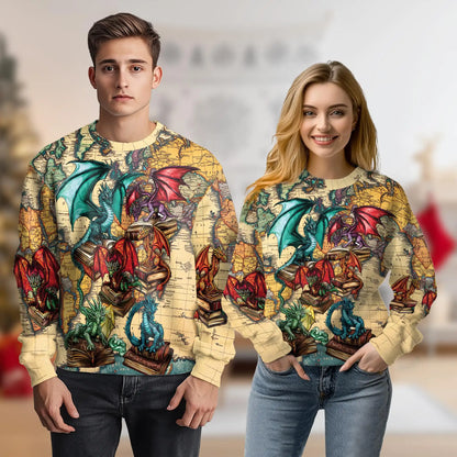 Book Dragon Sweatshirt – Colorful Graphic 3D All Over Print Design