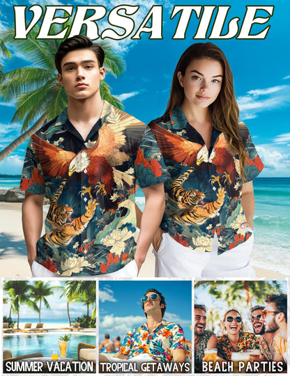 Eagle and Tiger Battle Hawaiian Shirt for Men, Button Down Aloha Shirt - Azhawaiian