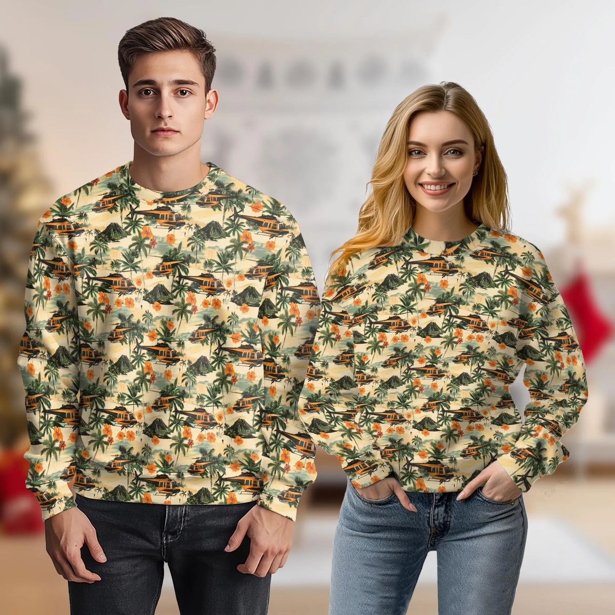 Helicopter Tropical Print Sweatshirt – Tropical 3D All Over Print Design