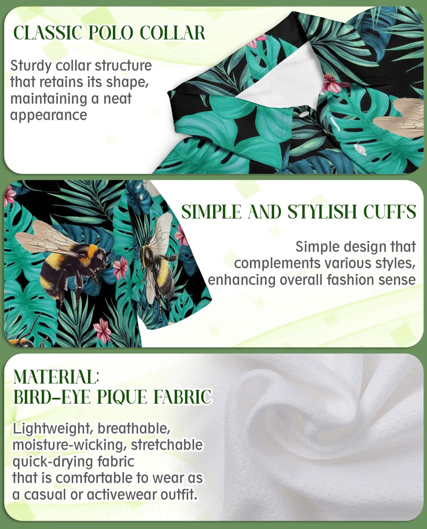 Bee Tropical Polo Shirt, Monstera Jungle Print | Azhawaiian