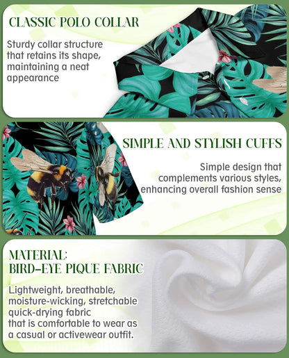 Bee Tropical Polo Shirt, Monstera Jungle Print | Azhawaiian