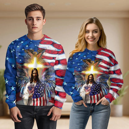 America and Jesus Bless Sweatshirt – Colorful Graphic 3D All Over Print Design