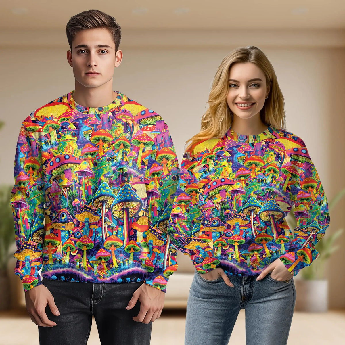 Hippie Mushroom Sweatshirt – Colorful Graphic 3D All Over Print Design