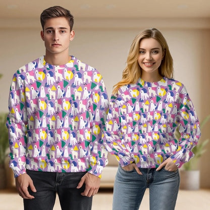 White Long Haired Dog Pattern Sweatshirt – Colorful Graphic 3D All Over Print Design
