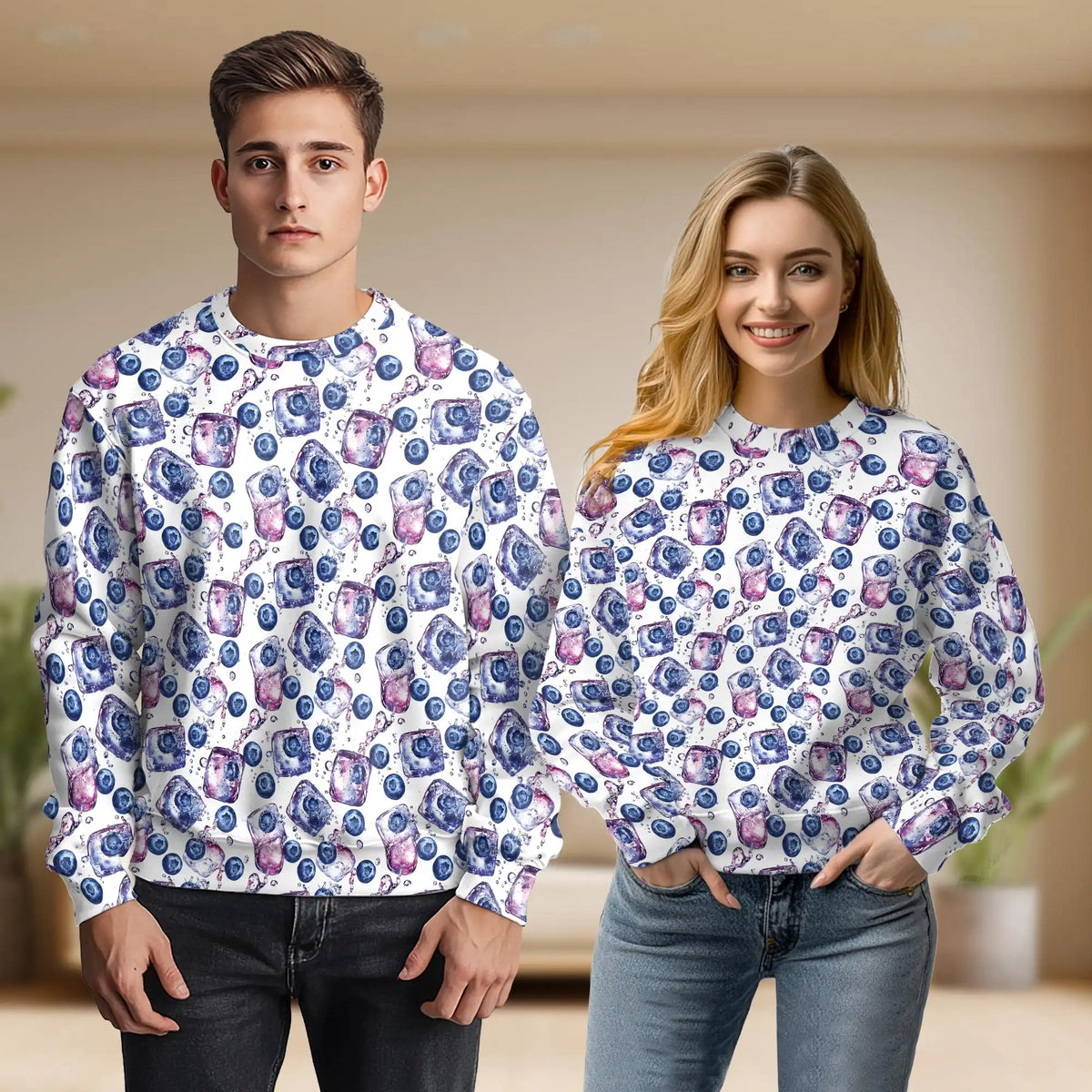 Blueberry Ice Cubes Sweatshirt – Colorful Graphic 3D All Over Print Design