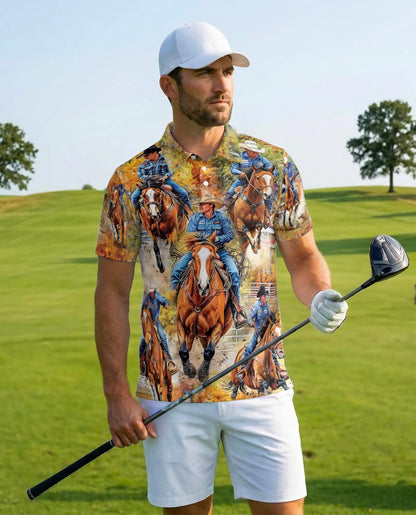 Cowboy Horse Polo Shirt, Western Rodeo Print | Azhawaiian