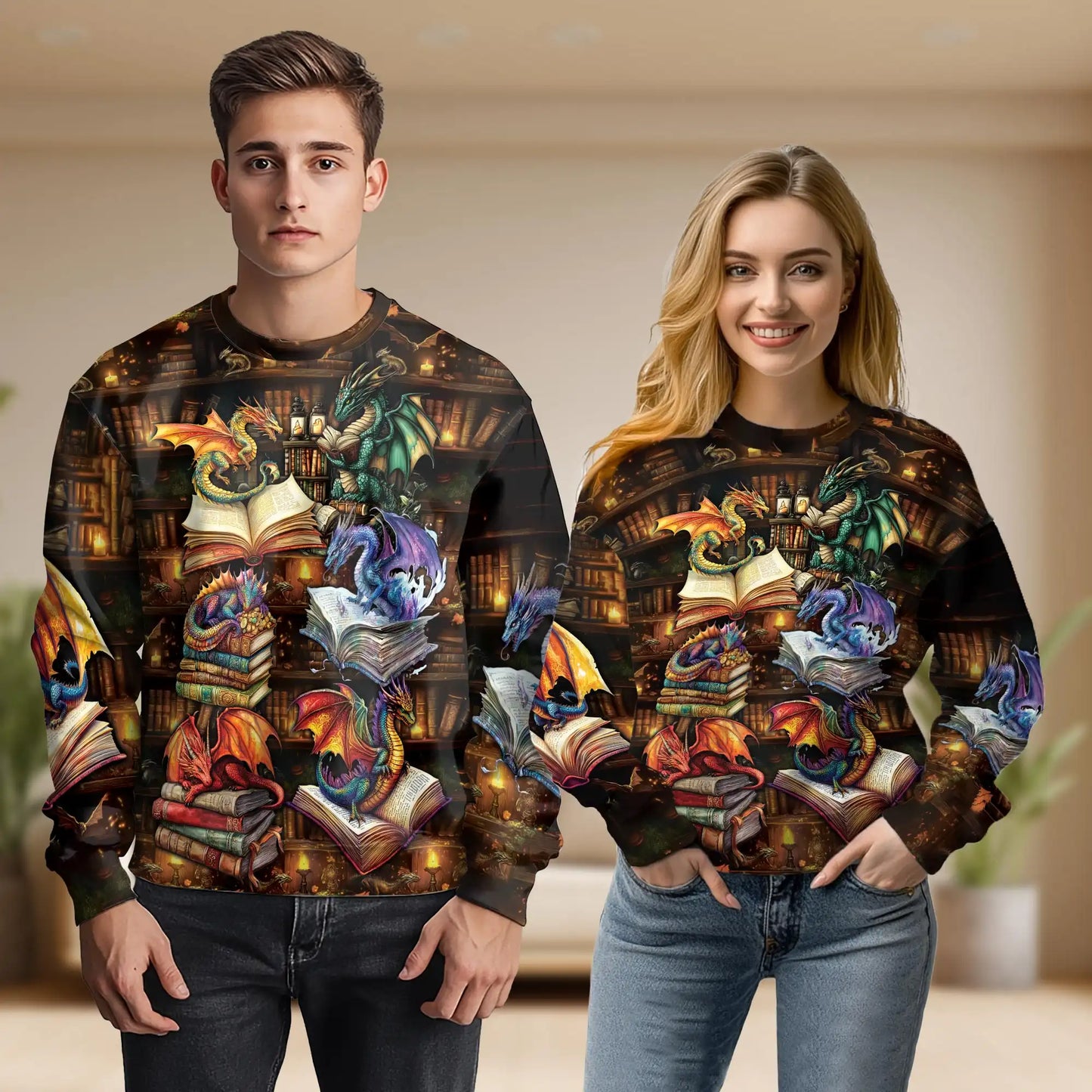 Dragon Book Sweatshirt – Colorful Graphic 3D All Over Print Design