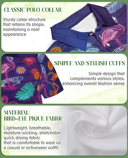 Neon Flamingo Polo Shirt, Tropical Night Print | Azhawaiian