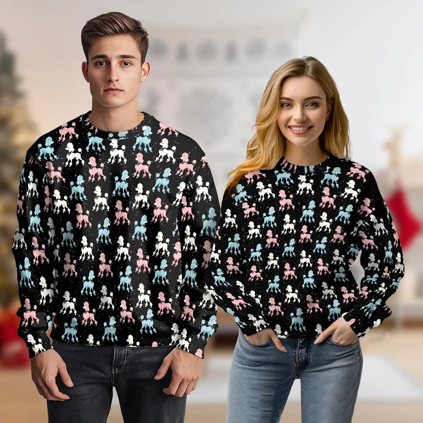 Retro Pink and Blue Poodle Sweatshirt – Vintage 3D All Over Print Design