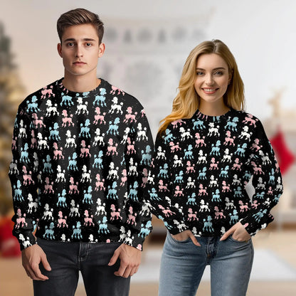 Retro Pink and Blue Poodle Sweatshirt – Vintage 3D All Over Print Design